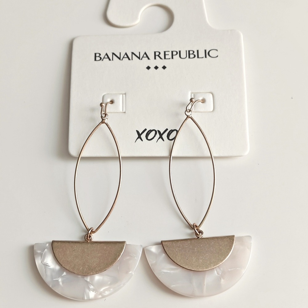 Banana Republic Gold Tone White Marbled Geometric Drop Earrings Statement New